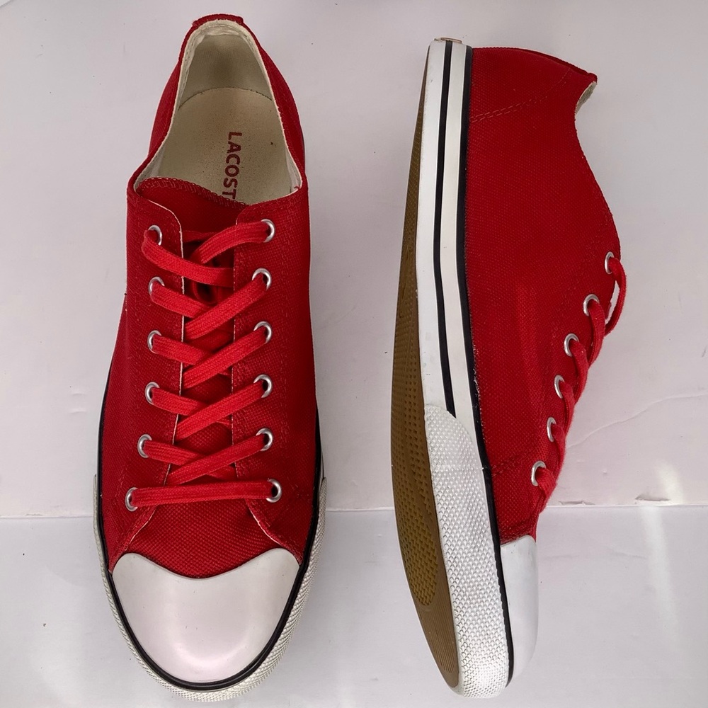 Lacoste Red Canvas Mesh Lace-Up Men’s Tennis Shoes Sz 11 Preppy Academia